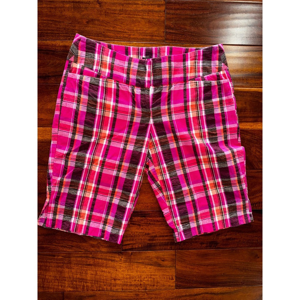 Madison Bermuda Shorts Womens 8 Pink Plaid Excellent Cotton Knee Length Check
